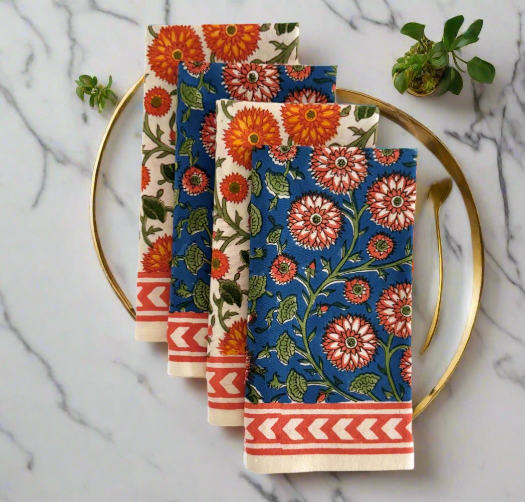 Bageecha Napkin in Blue & Orange